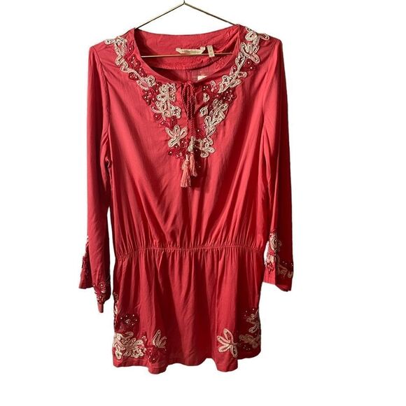 Soft Surrounding Floral Crush Beaded Embroidered Boho Tunic Embellished Top NWT - Picture 2 of 14
